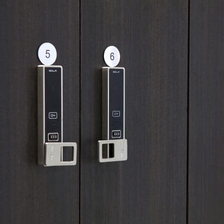 Westminster Locker with bench installed in the locker room of a commercial property