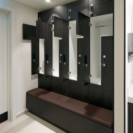 Westminster Locker with bench installed in the locker room of a commercial property