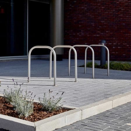 Stainless Steel Sheffield Cycle Stand installed outside of a property