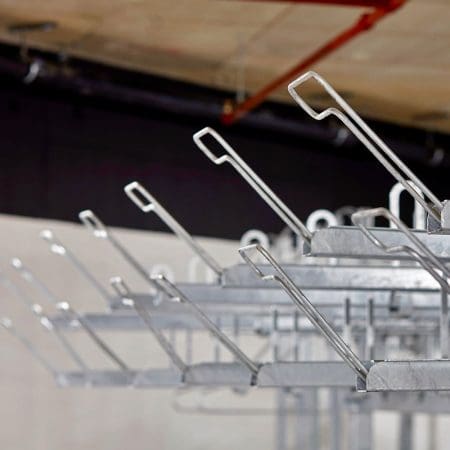 close up of galvanised Two Tier Bike Rack handles