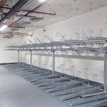 Two Tier Cycle Racks installed in an underground carpark bike storage facility