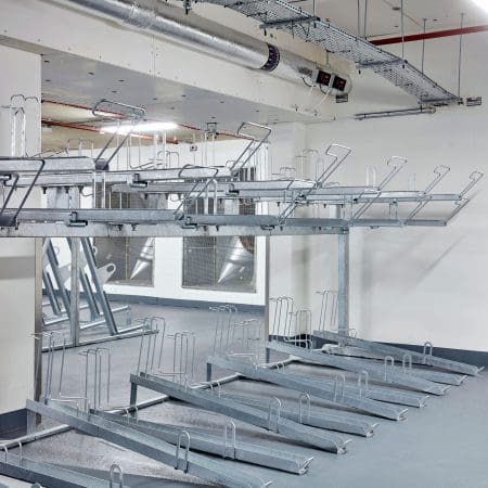 Two Tier Cycle Racks installed in an underground carpark bike storage facility