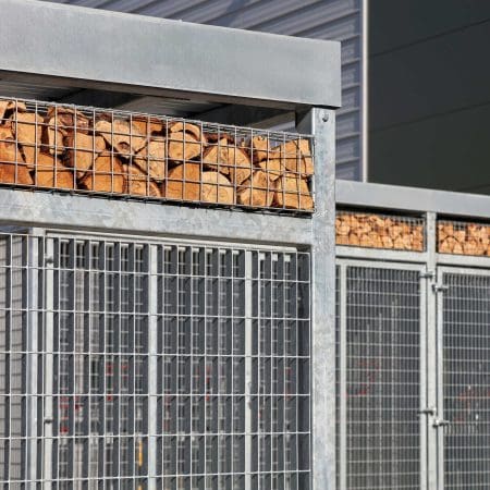 Close up of the habitat panel shelter with mesh cladding installed in an commercial setting